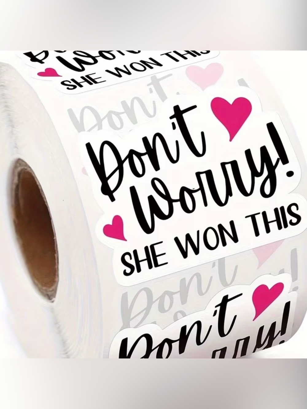 Don't Worry She Won This Sticker Roll - Pink & Black Motivational Labels (300)